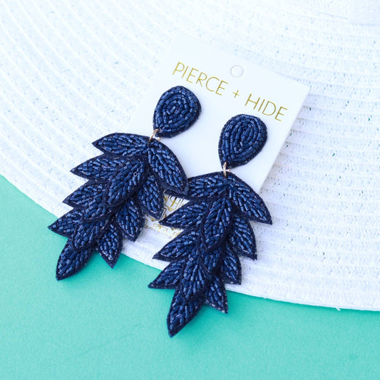 Custom Navy Tiered Leaf Earrings | Leaf Drop