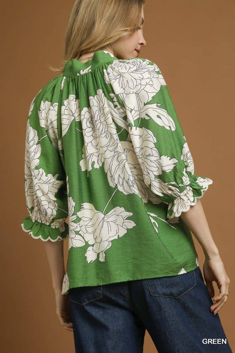 Peony Print High Neck Top