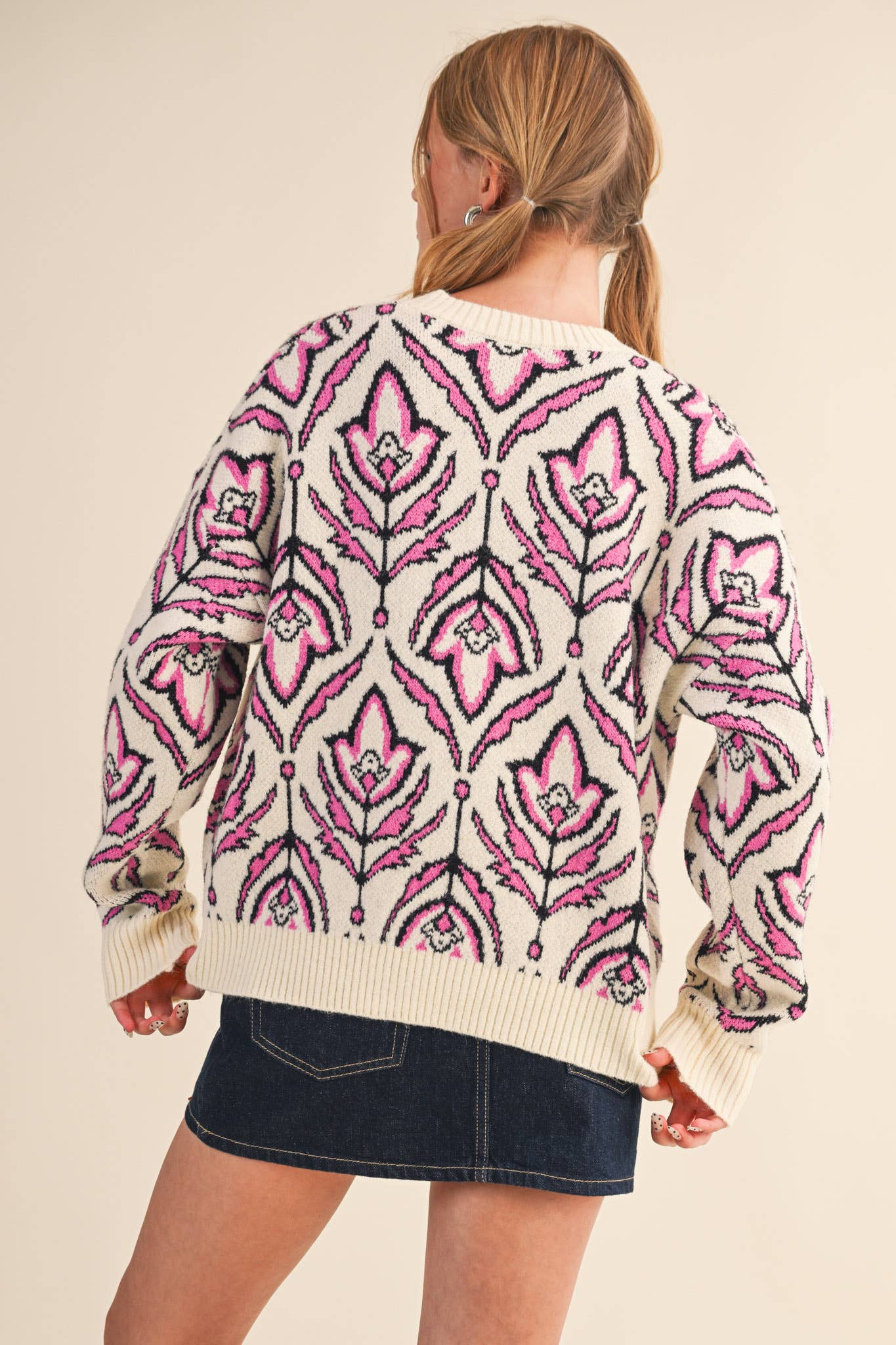 FLORAL PATTERN KNIT SWEATER MSW11095