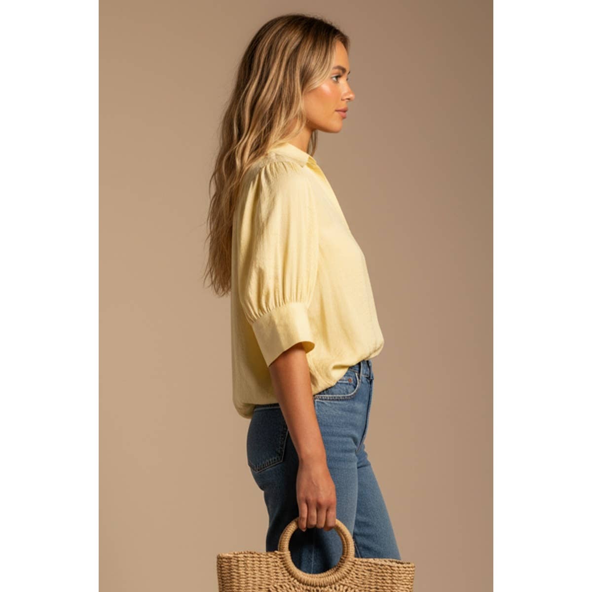 Half Sleeve Hi-lo Bubble Hem Blouse
