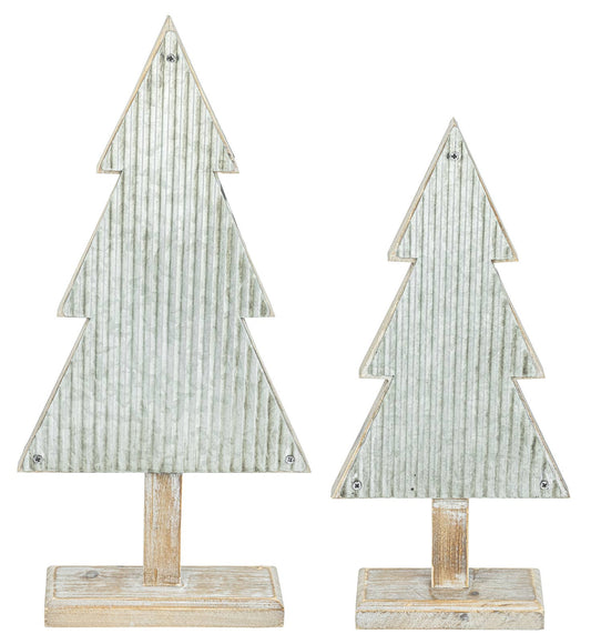 TIN XMAS TREE TABLETOP SET OF 2