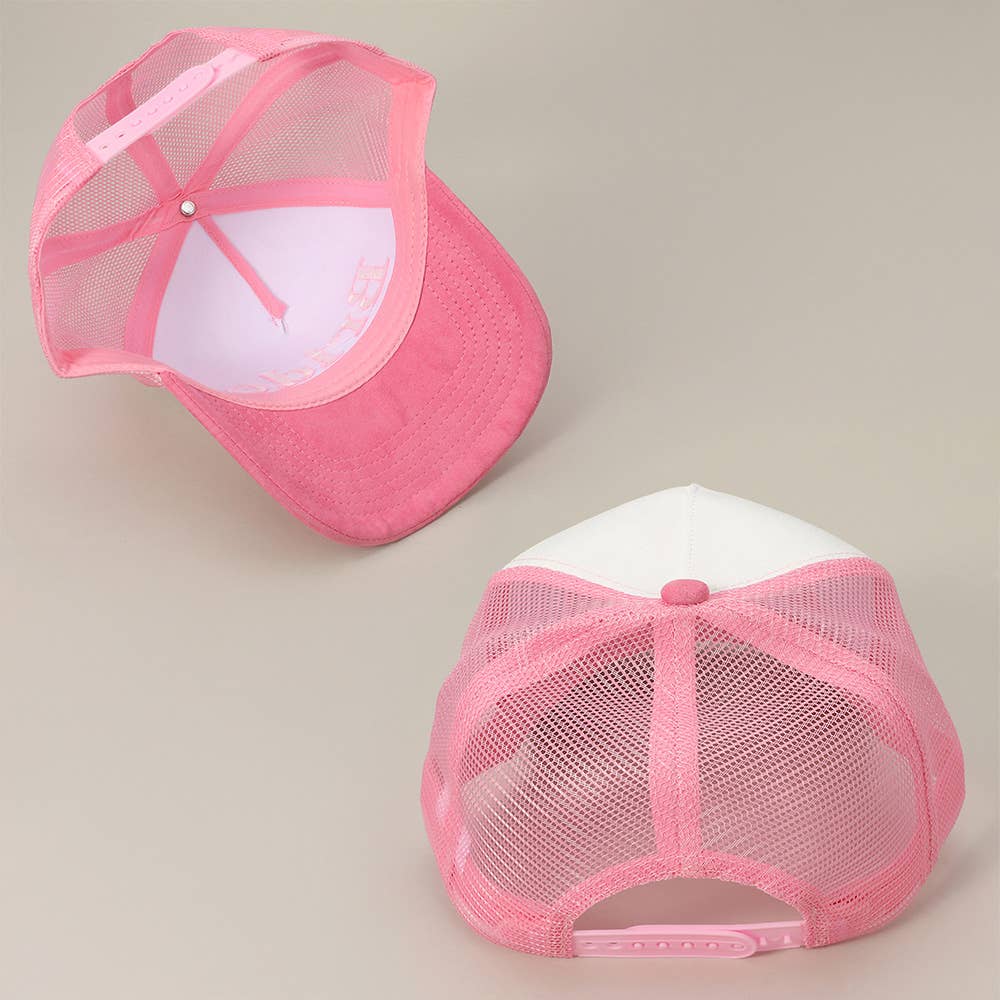 BRIDE Message Embroidered Mesh Back Suede Trucker Cap
