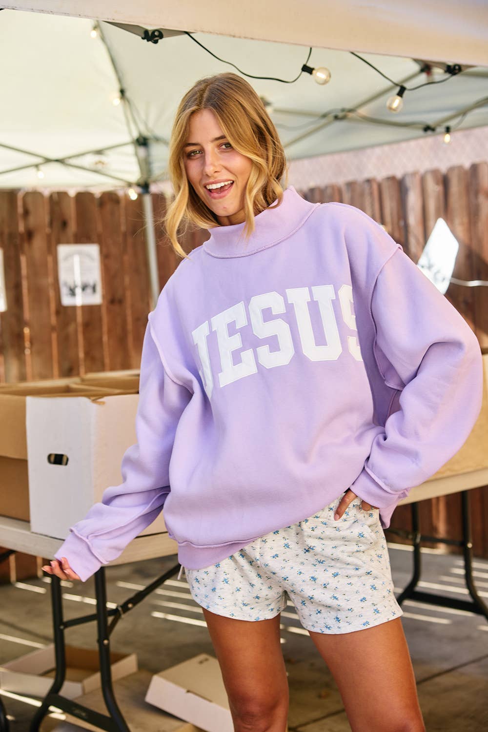 IT2594E-JESUS  'JESUS' Embroidered Mock Neck Sweatshirt
