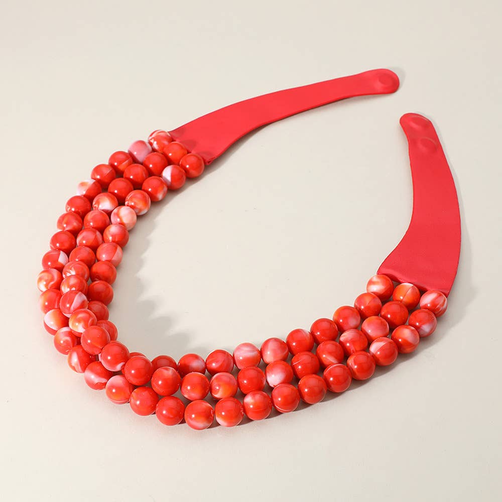 Chunky Bead Triple Layered Faux Leather Magnetic Necklace