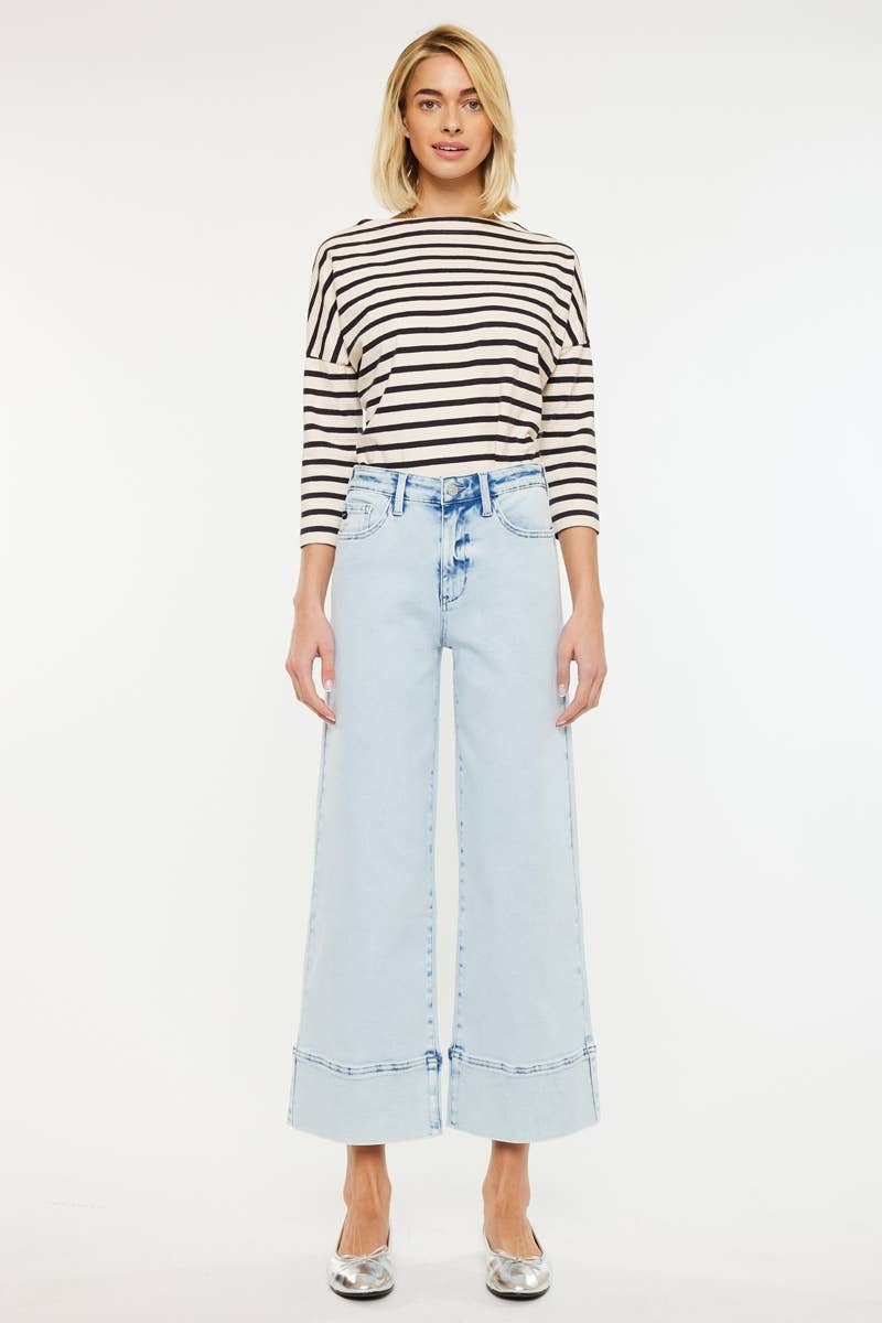OPEN PACK HIGH RISE CROPPED WIDE LEG JEANS-KC20085L