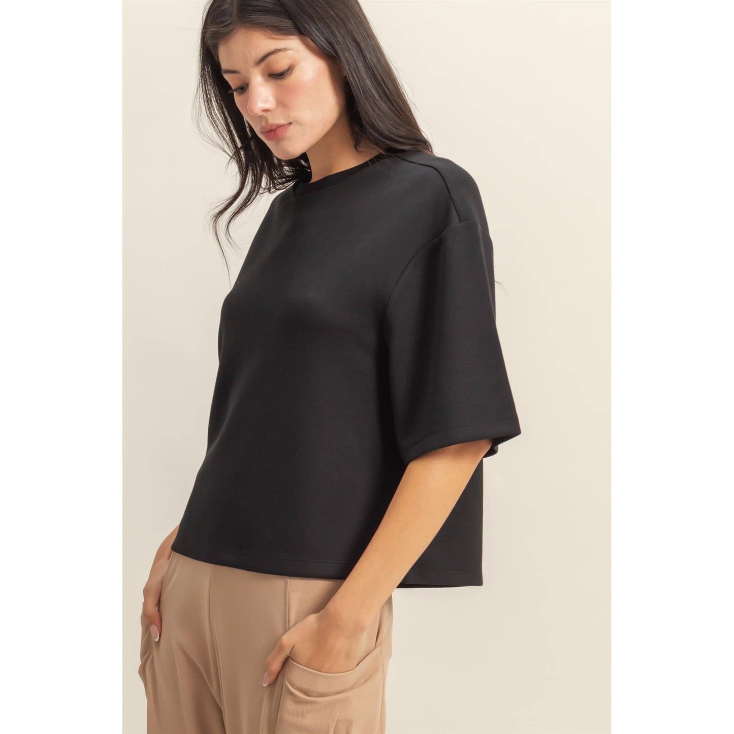 Double Knit Drop Shoulder Everyday Basic Top