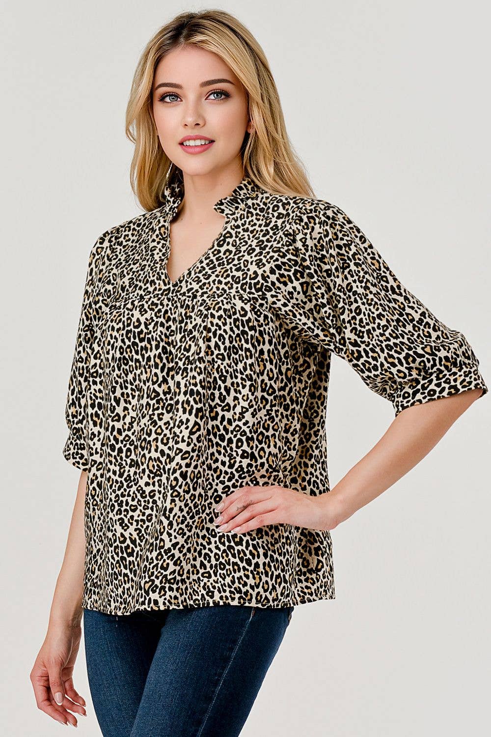 MBT 9921 Devon Half Sleeve Leopard Print Loose Fit Top