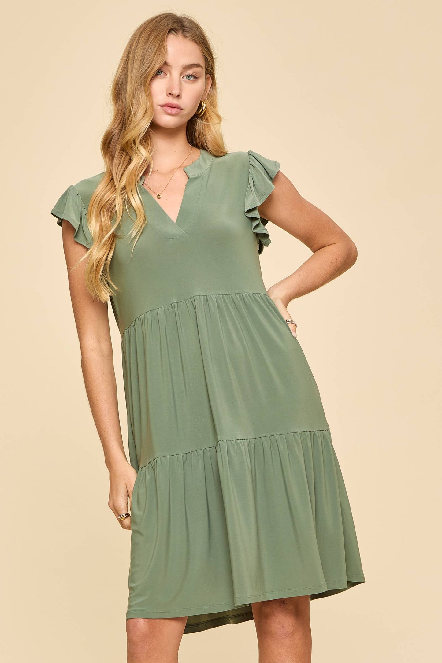 Flutter Sleeve Tiered Forever Dress