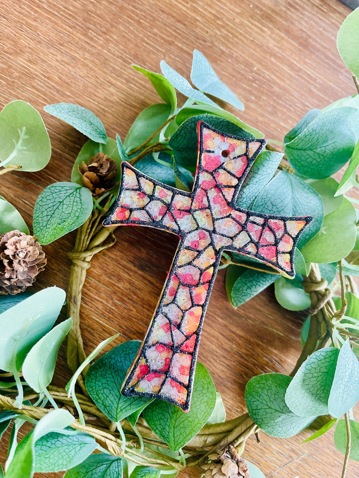 Stained Glass Cross Car Freshie 