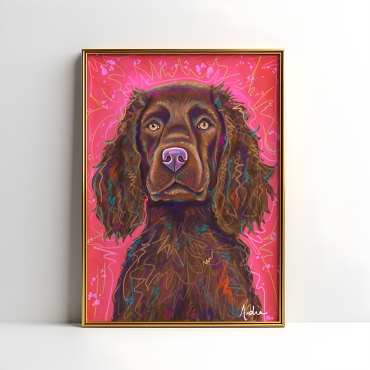 Boykin Spaniel Dog Art Print, Pet Art, Maximalist Art, Dopamine Decor, Trendy Colorful Wall Poster