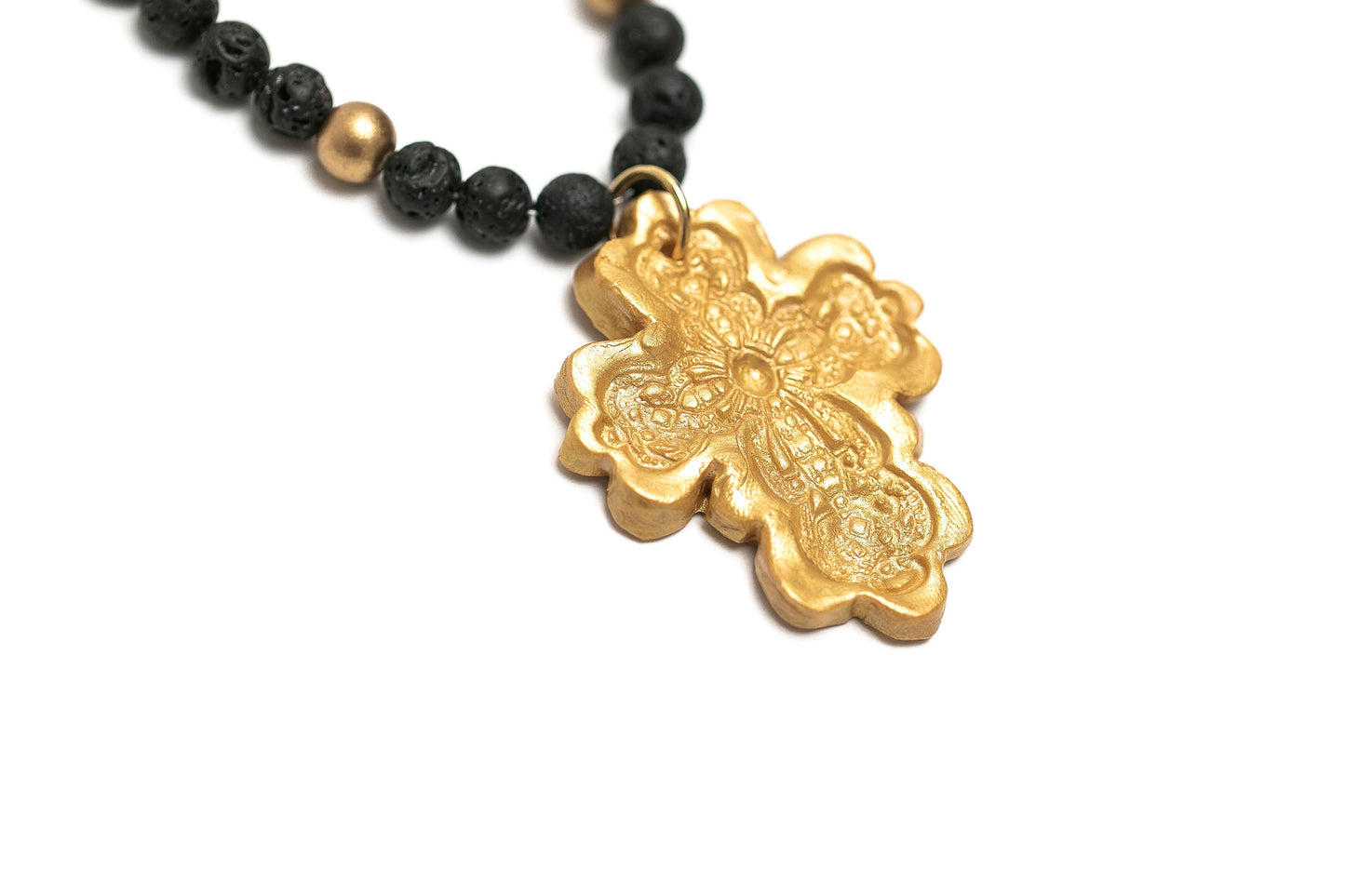Black Lava with Cherrie Cross Necklace