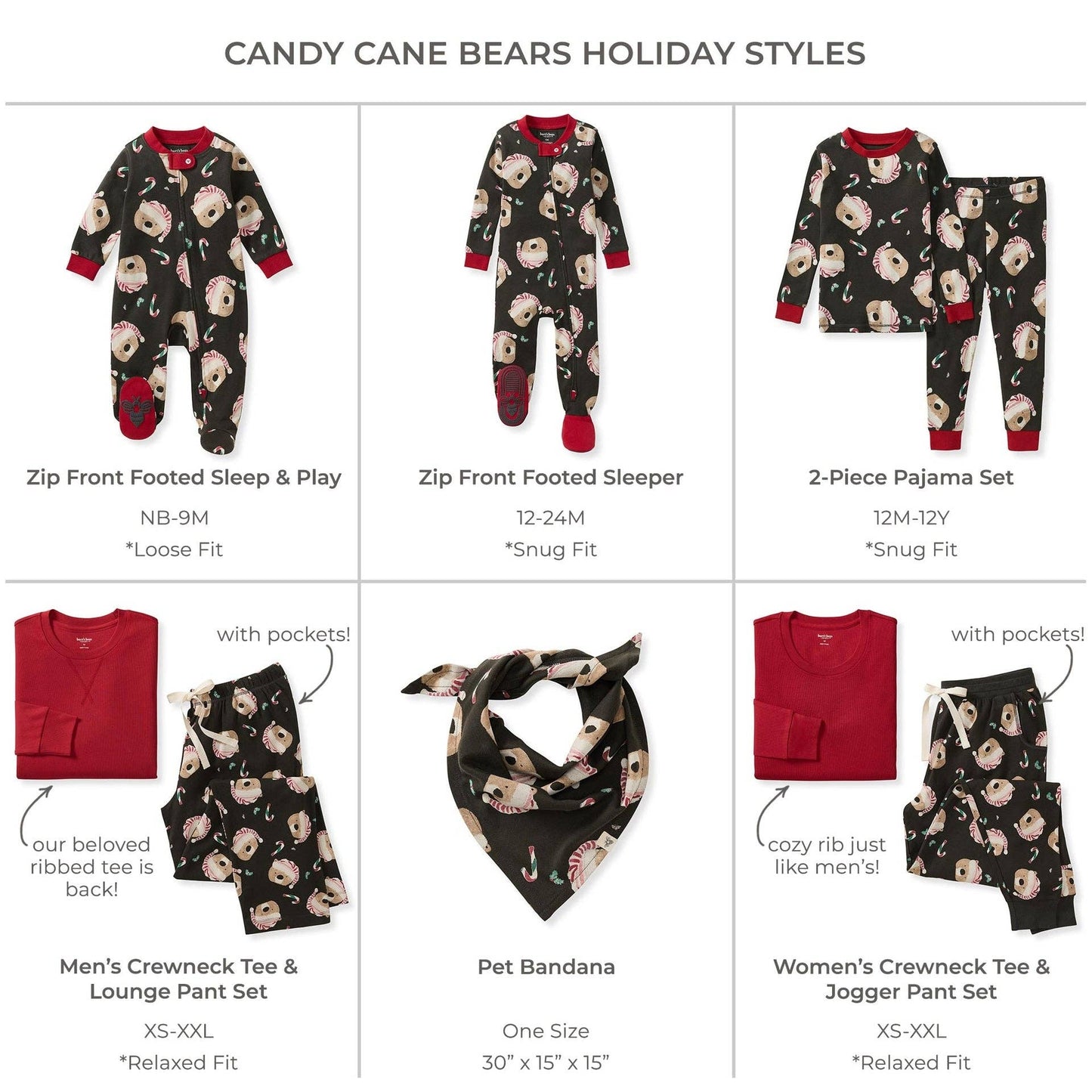 Candy Cane Bears Matching Family Pajamas
