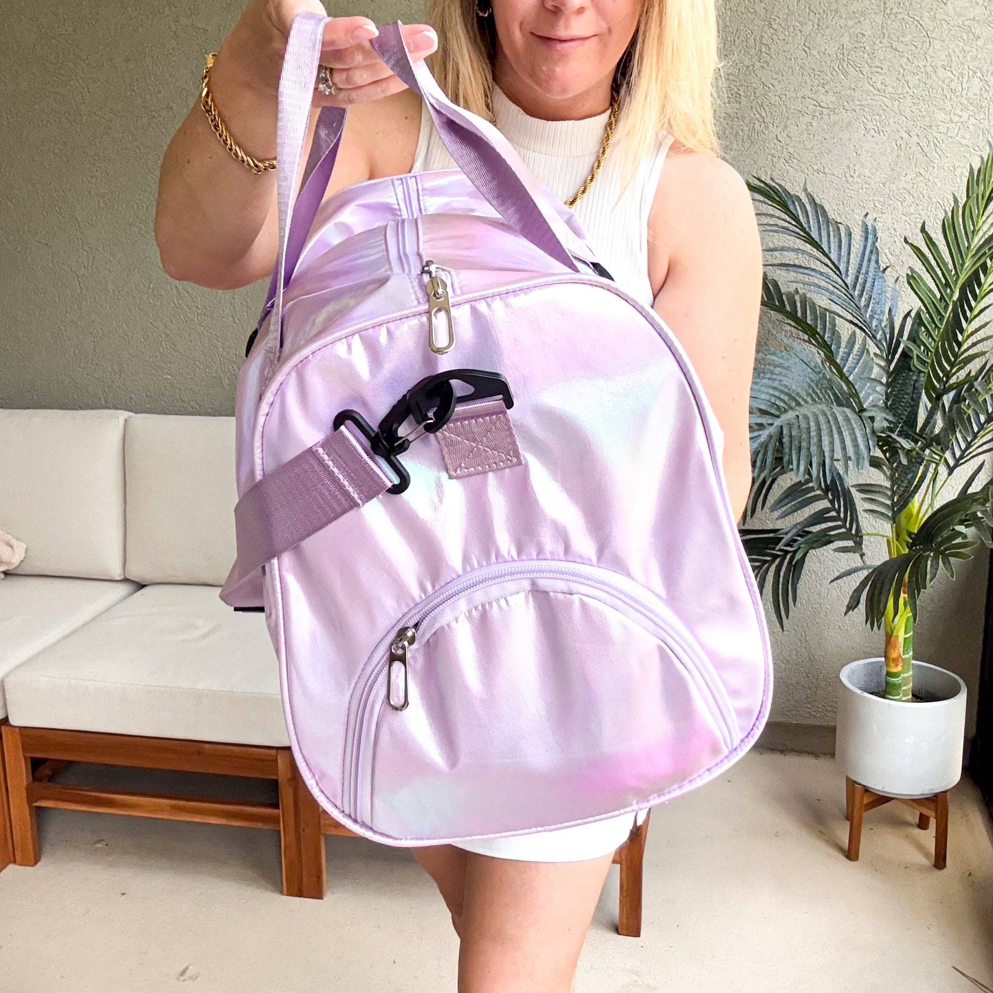 Irridescent Water Resistant Gym Bag with Shoe Compartment