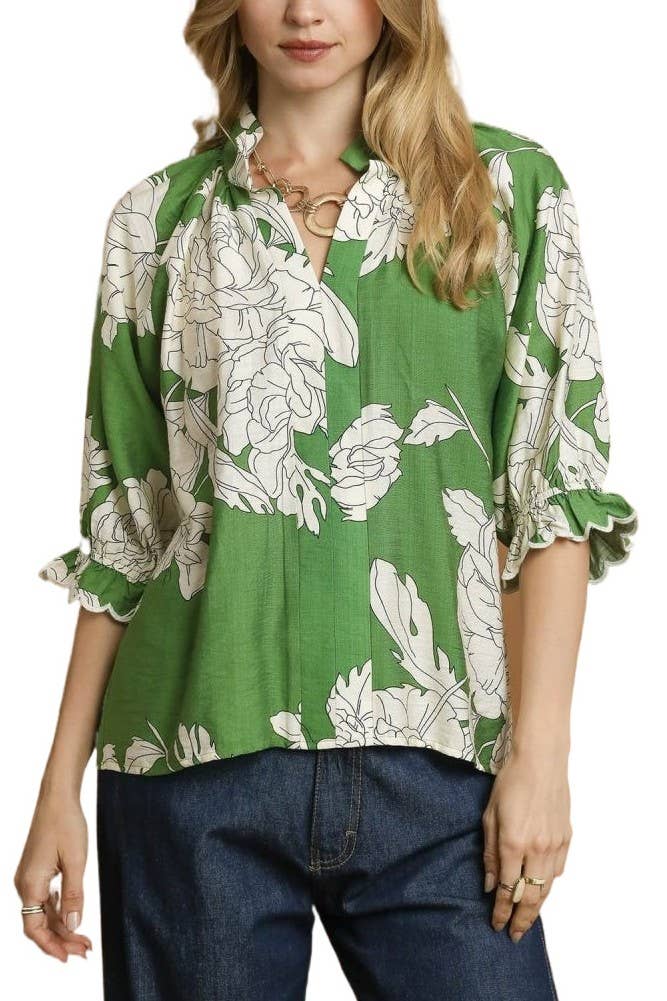 Peony Print High Neck Top