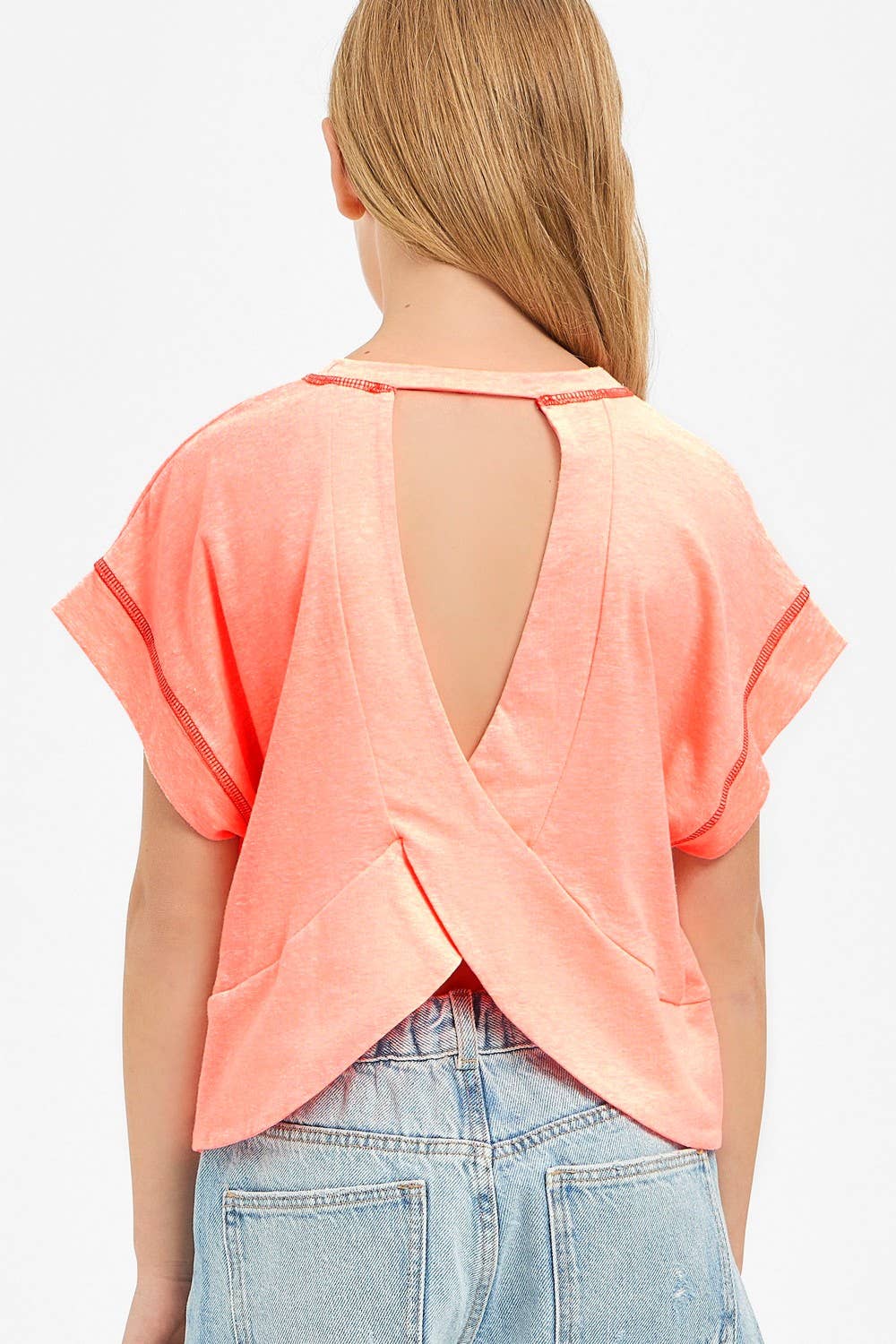 Overlap Open Back Reverse Stitched Top