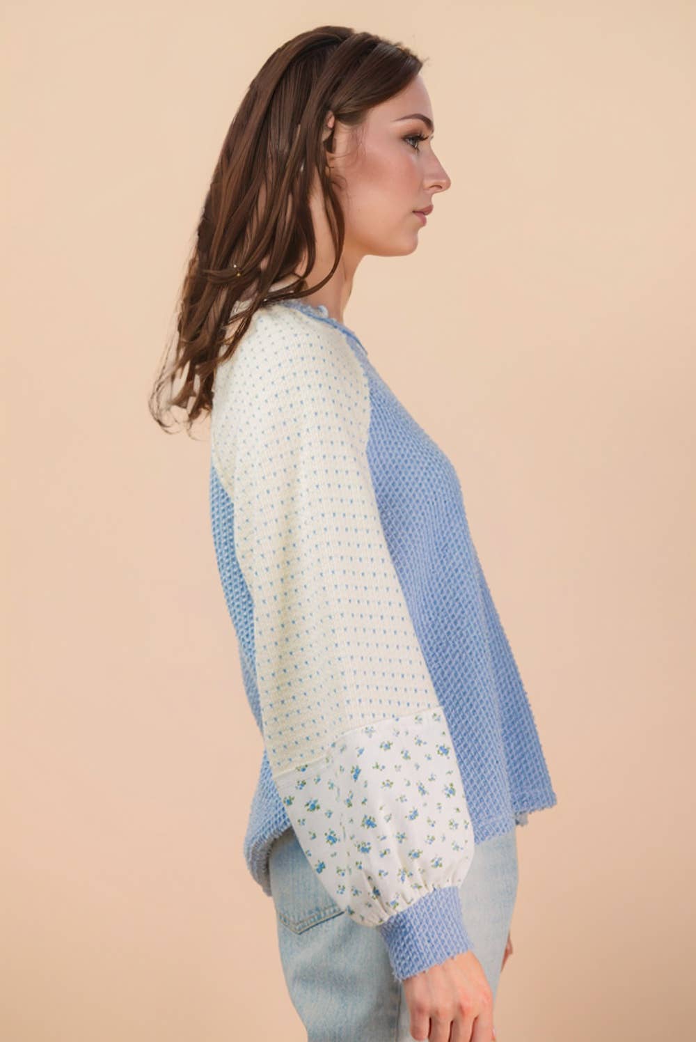 NT12328-Raglan Sleeve Color Block Casual Textured Knit Top