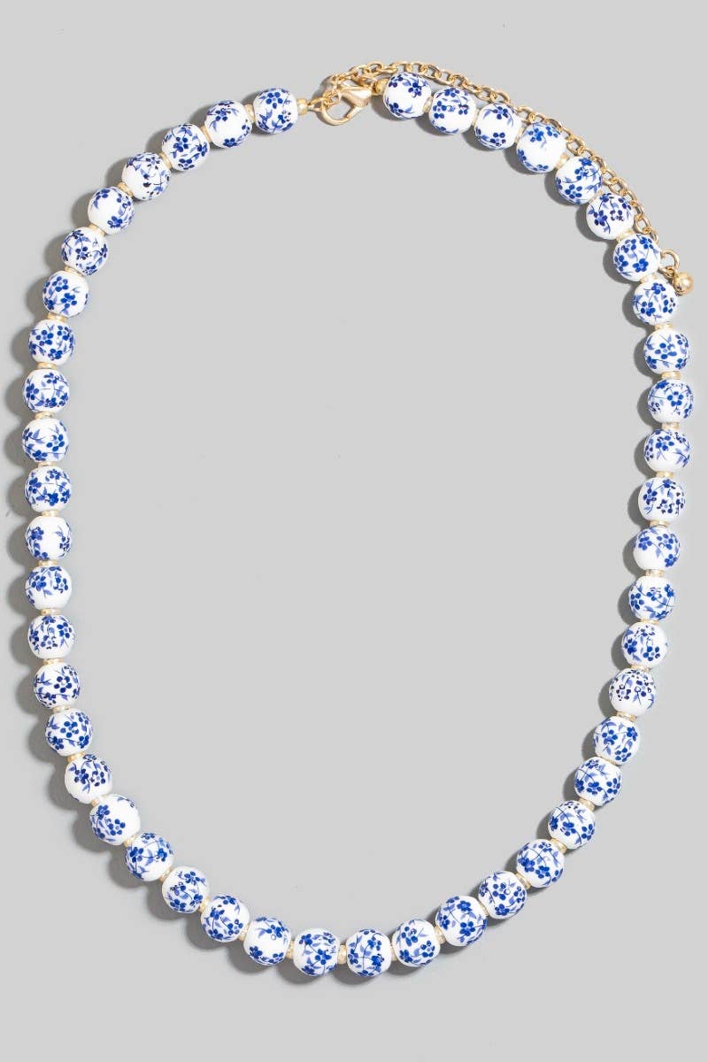 Floral Ceramic Beaded Chain Necklace