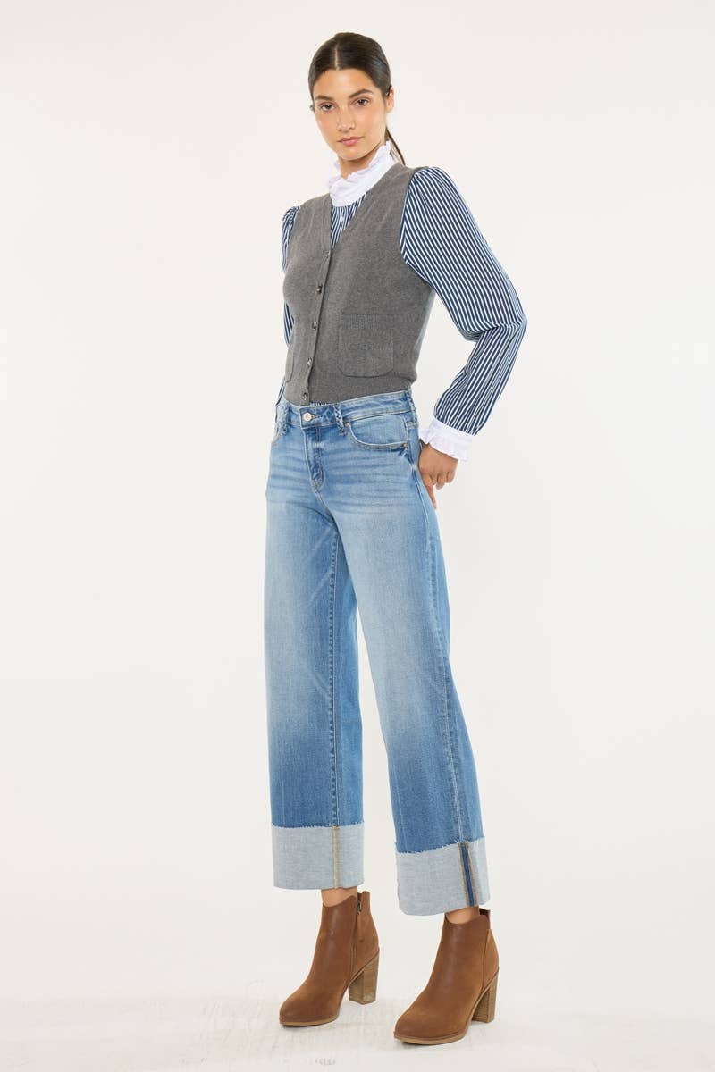 MID RISE CROP WIDE LEG JEANS-KC9450M