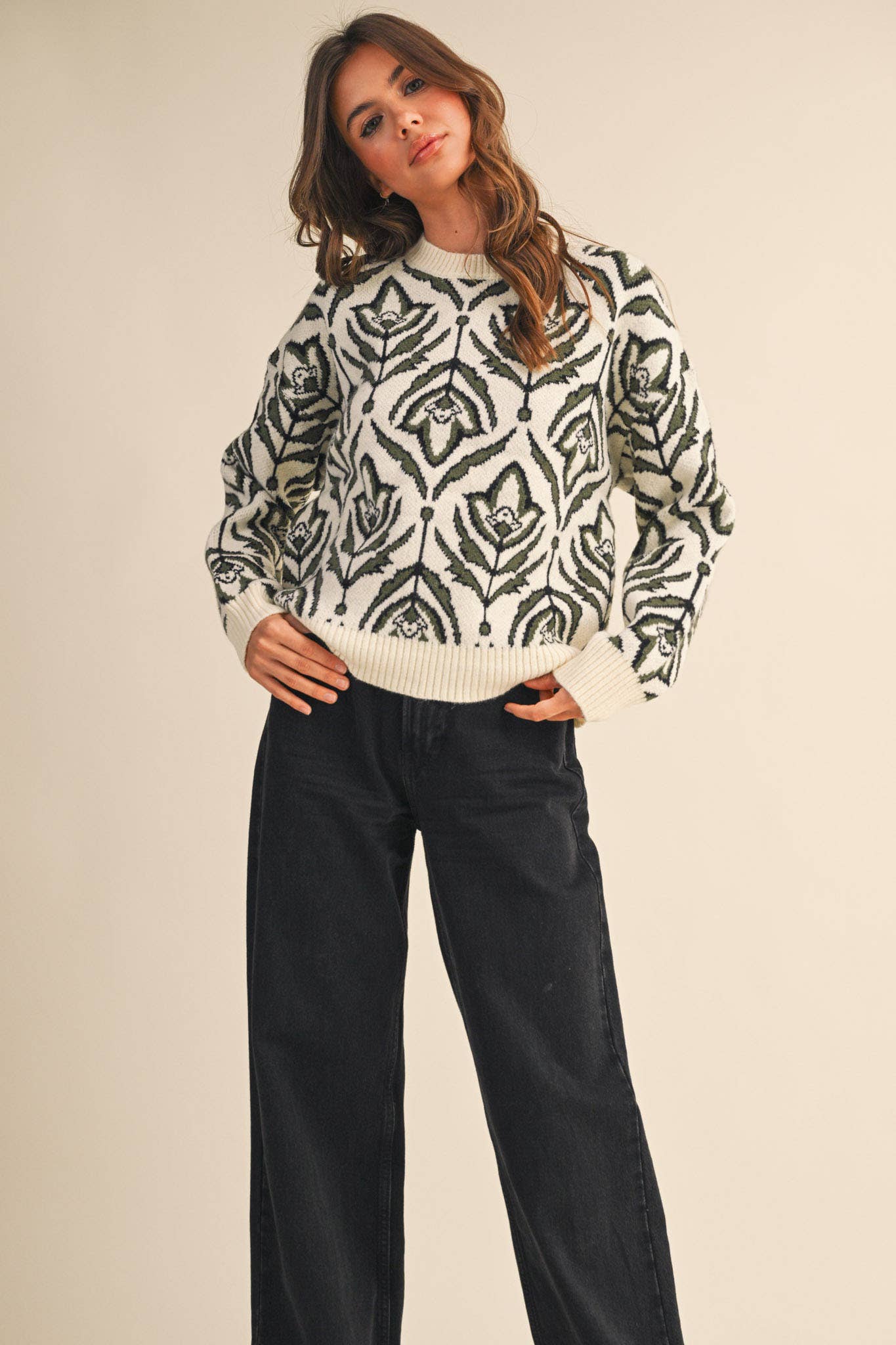 FLORAL PATTERN KNIT SWEATER MSW11095