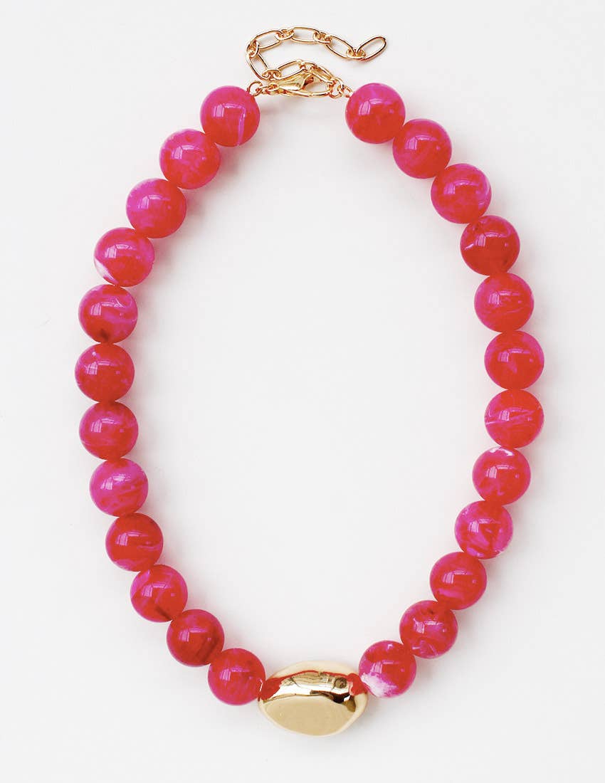 N25431 Gold Eye Accent Beaded Statement Necklace