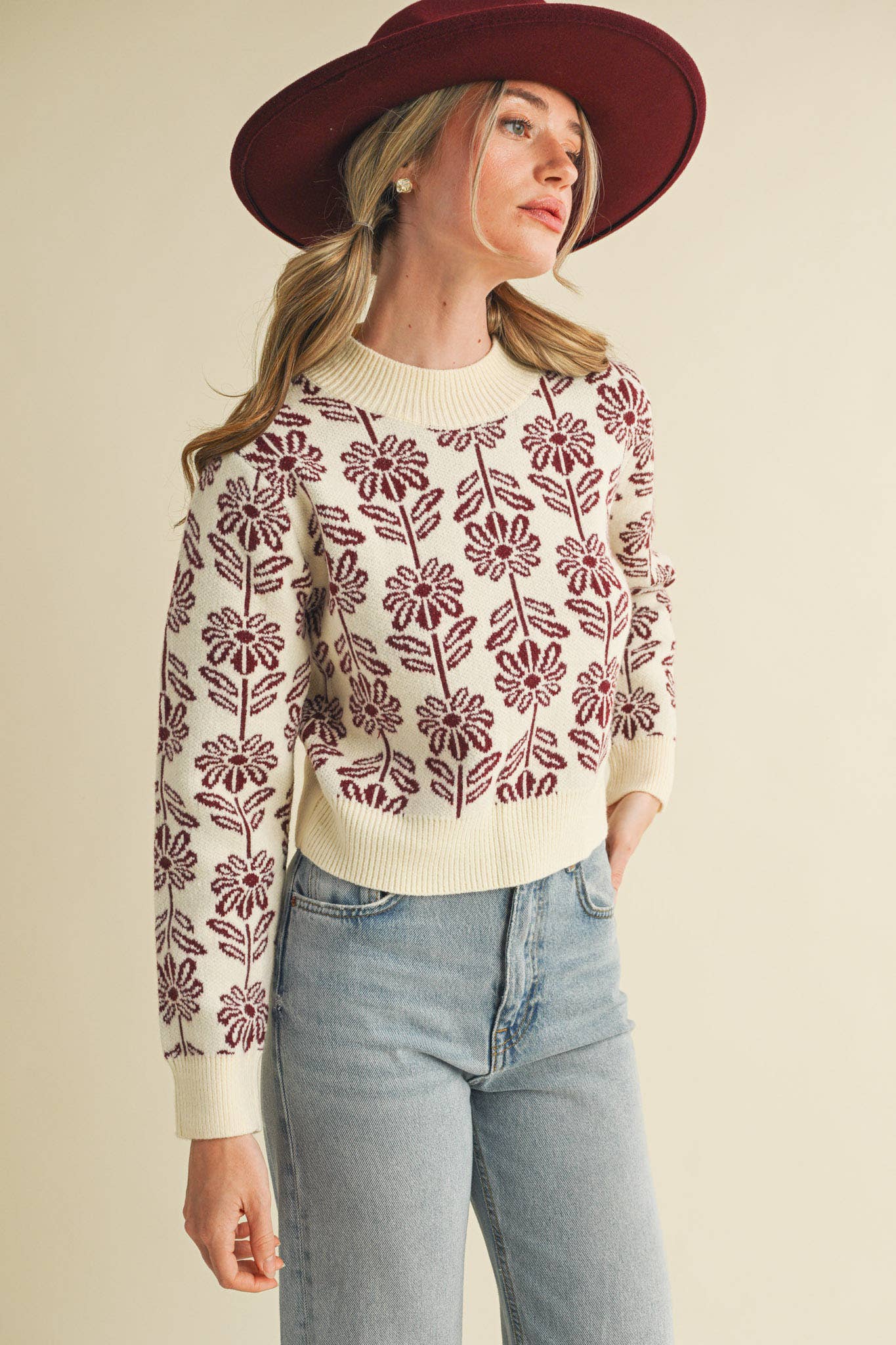 FLORAL PATTERN KNIT SWEATER MSW1336