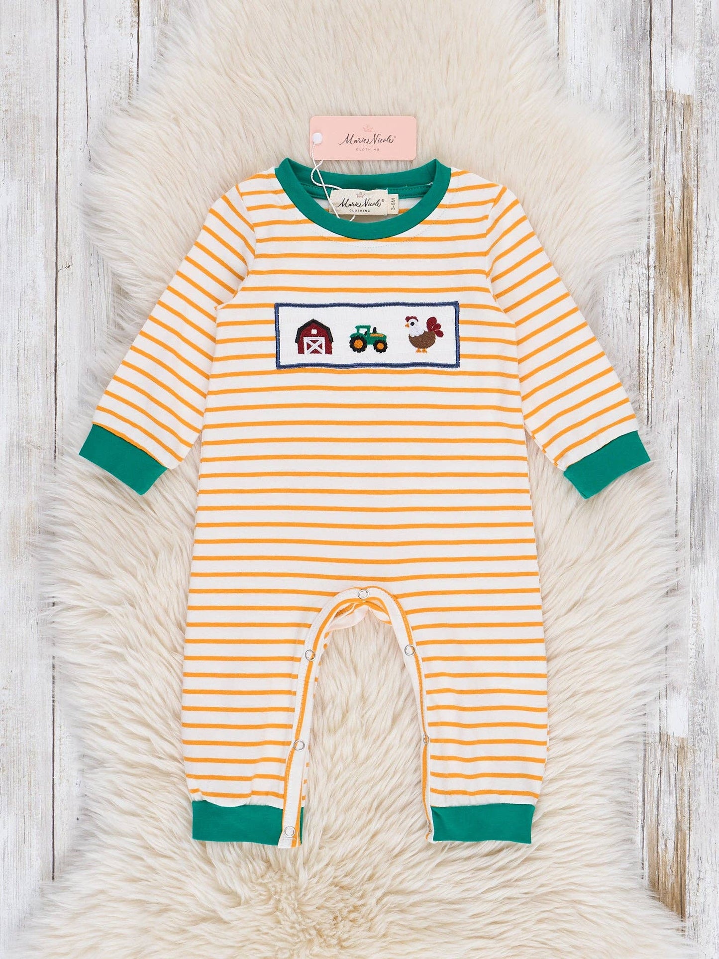 Down on the Farm Smocked Striped Romper