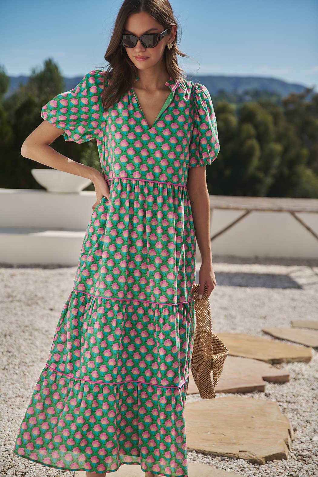 Gercy Abstract Renley Tiered Maxi Dress