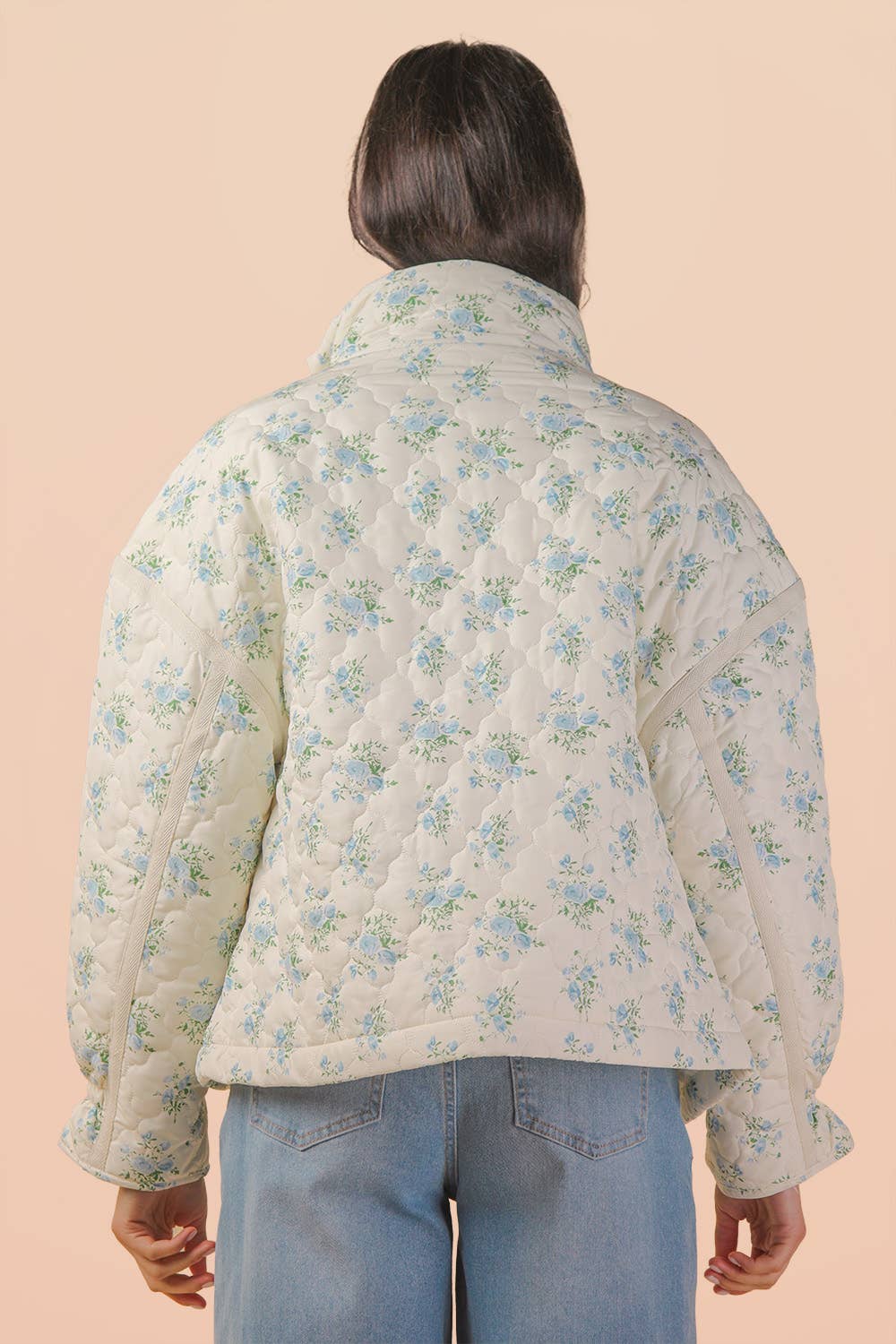 NJ90431-Floral Print Quilted Oversized Casual Jacket