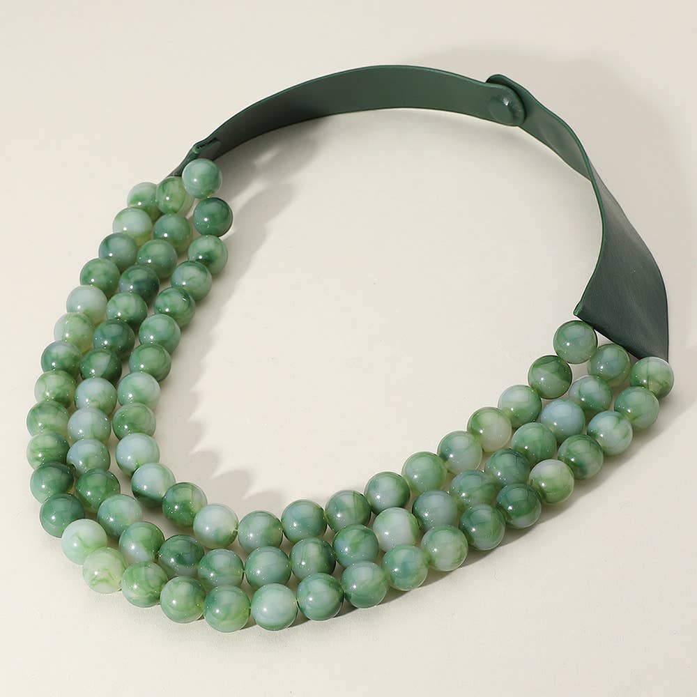 Chunky Bead Triple Layered Faux Leather Magnetic Necklace