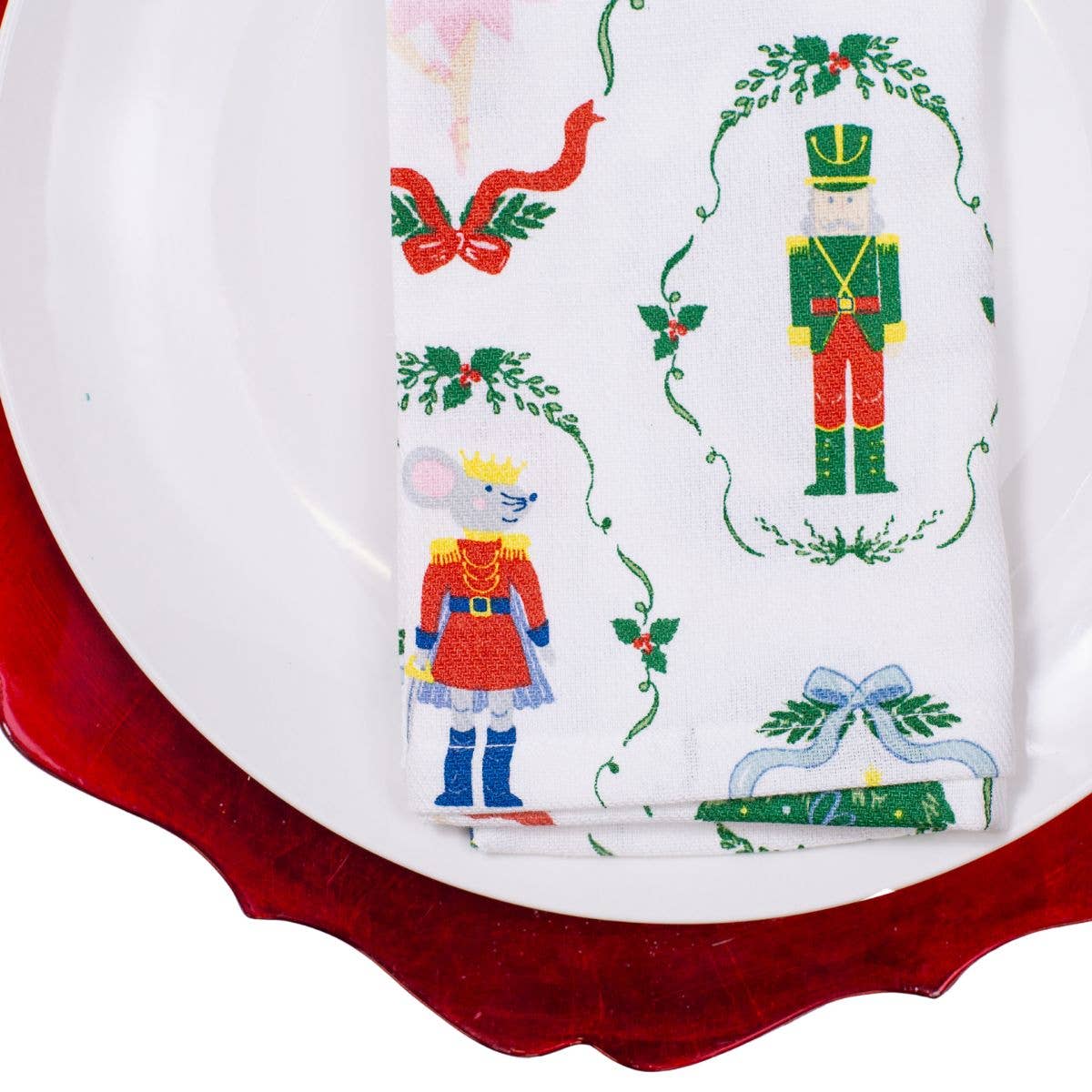 Nutcracker Waltz Napkin   White/Multi   18x18