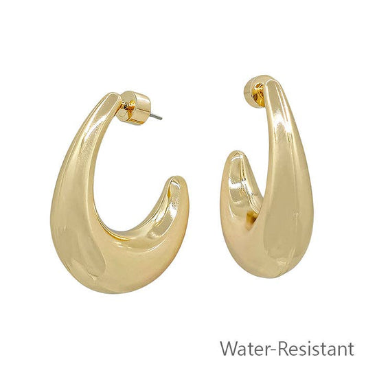 Water Resistant Gold Thick Teardrop 1.5" Earring