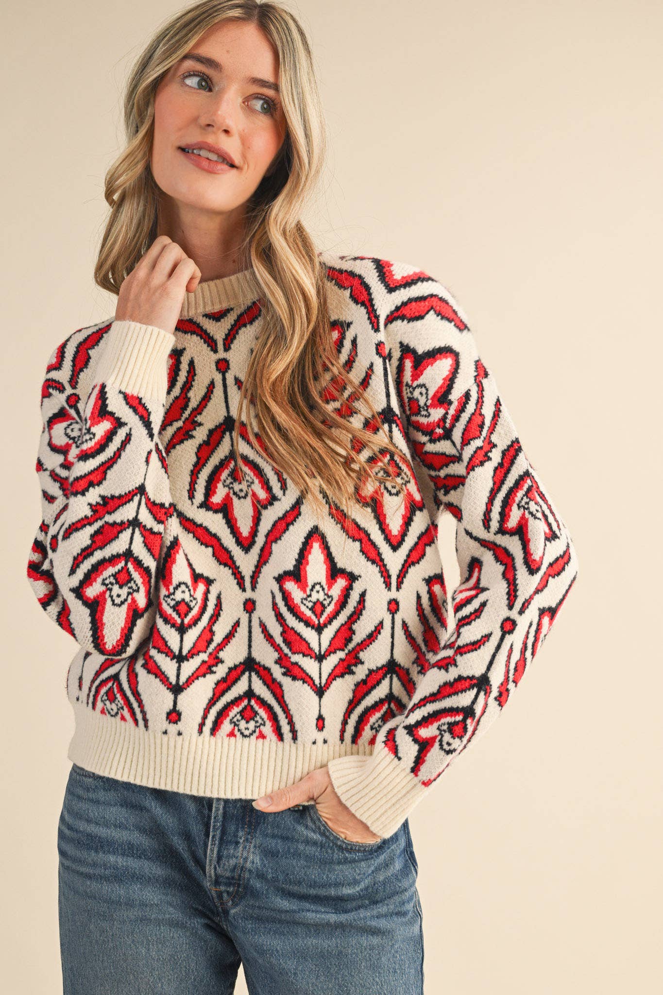 FLORAL PATTERN KNIT SWEATER MSW11095