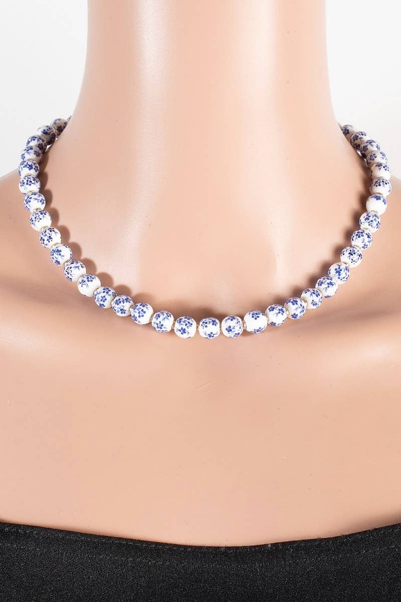 Floral Ceramic Beaded Chain Necklace