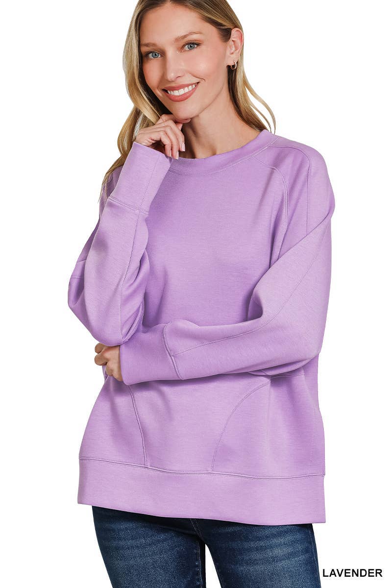 Scuba Round Neck Pullover With Side Slits