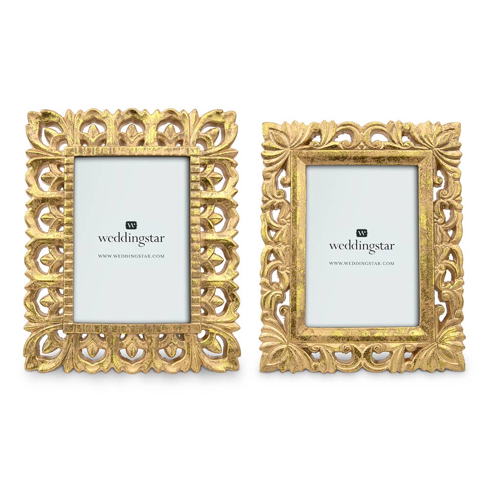 Set of 2 Gold Ornate Wood Decorative Picture Frames -2 Sizes