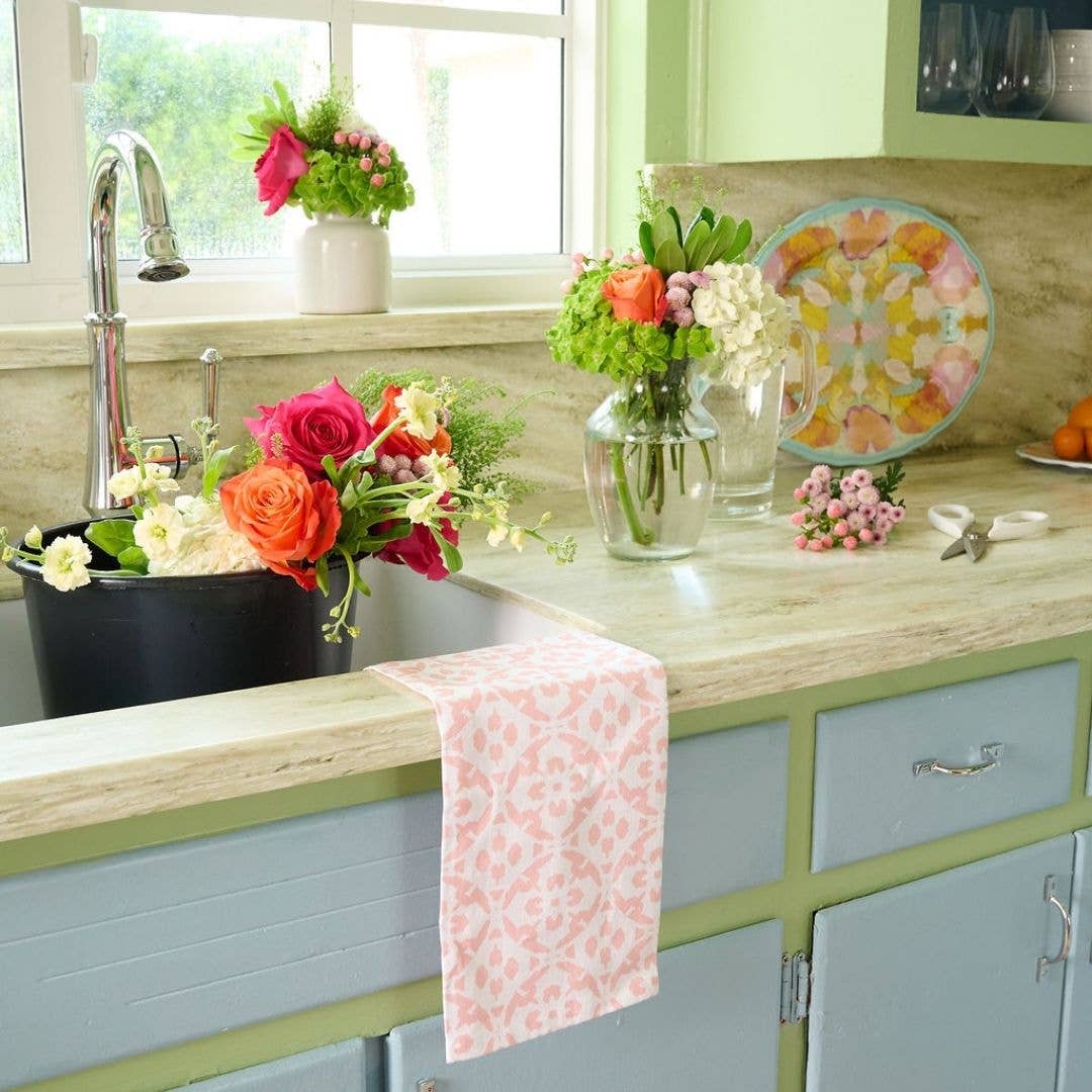 Porto Tiles Blush Tea Towel