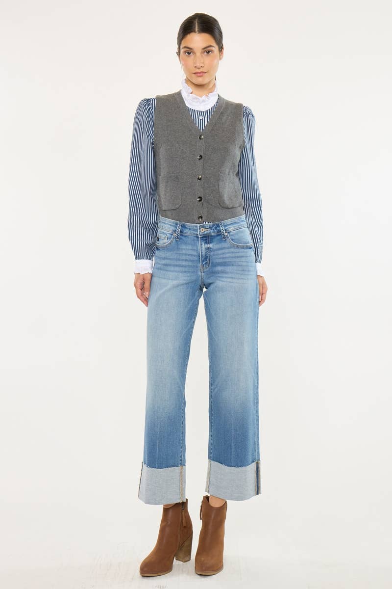 MID RISE CROP WIDE LEG JEANS-KC9450M