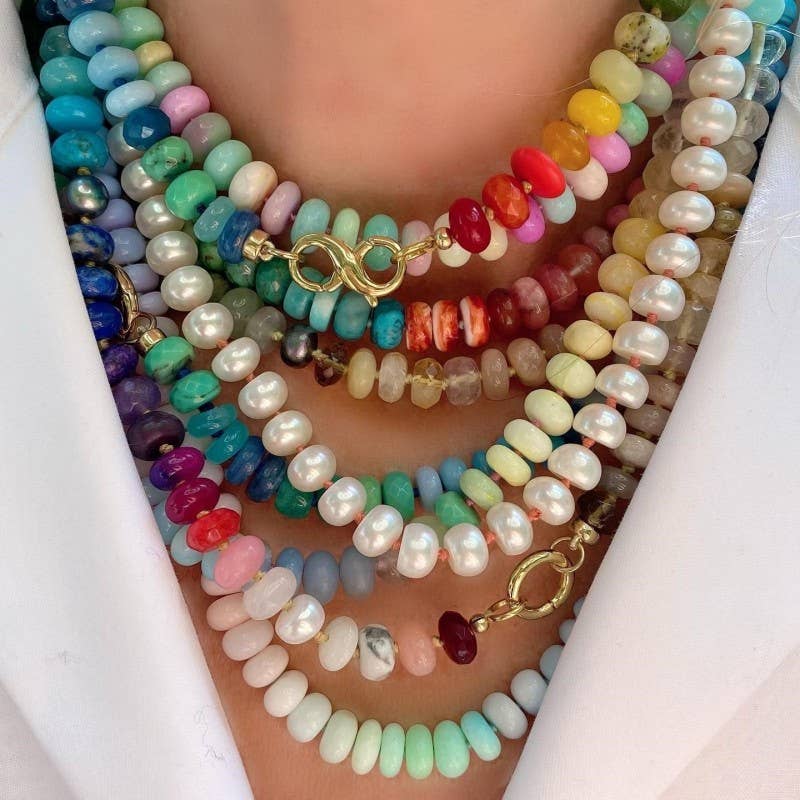 Natural Stone Semi-Precious Glass Mixed Necklace | 40NK9659