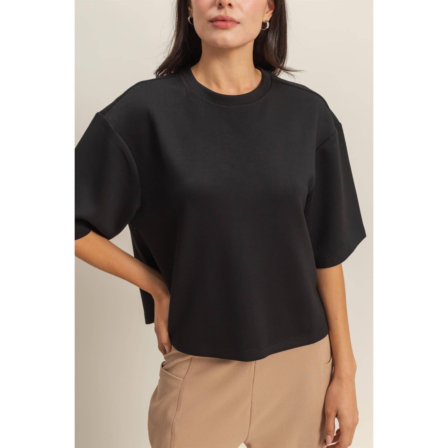 Double Knit Drop Shoulder Everyday Basic Top