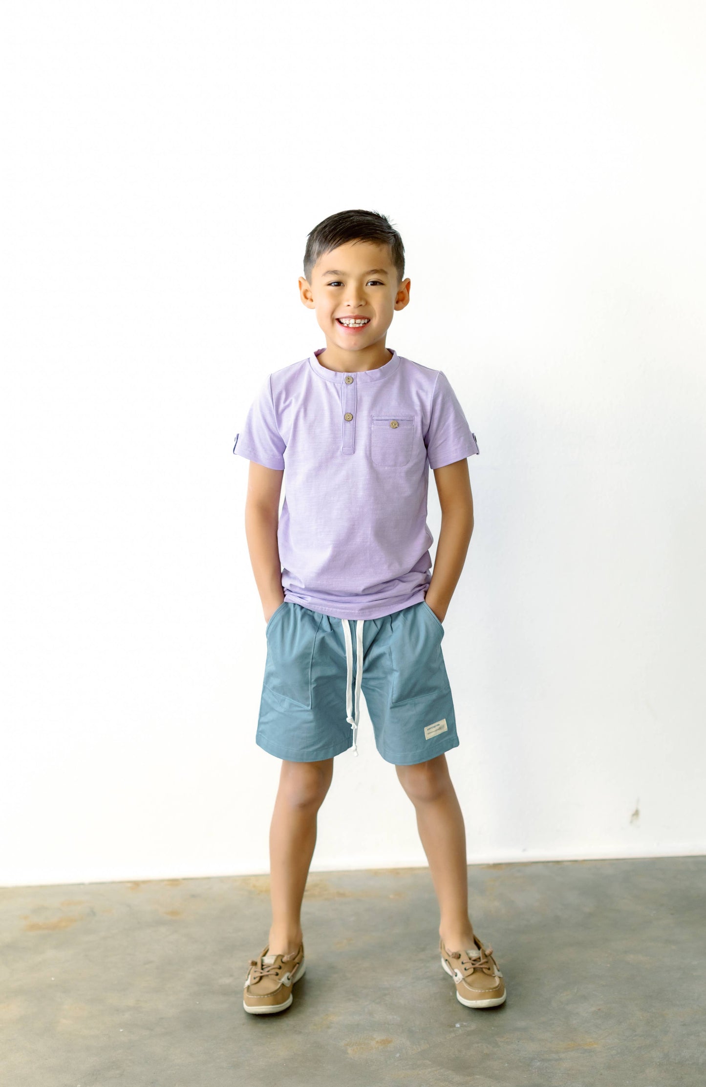 Boys Teal Shorts with pockets, functional drawstring
