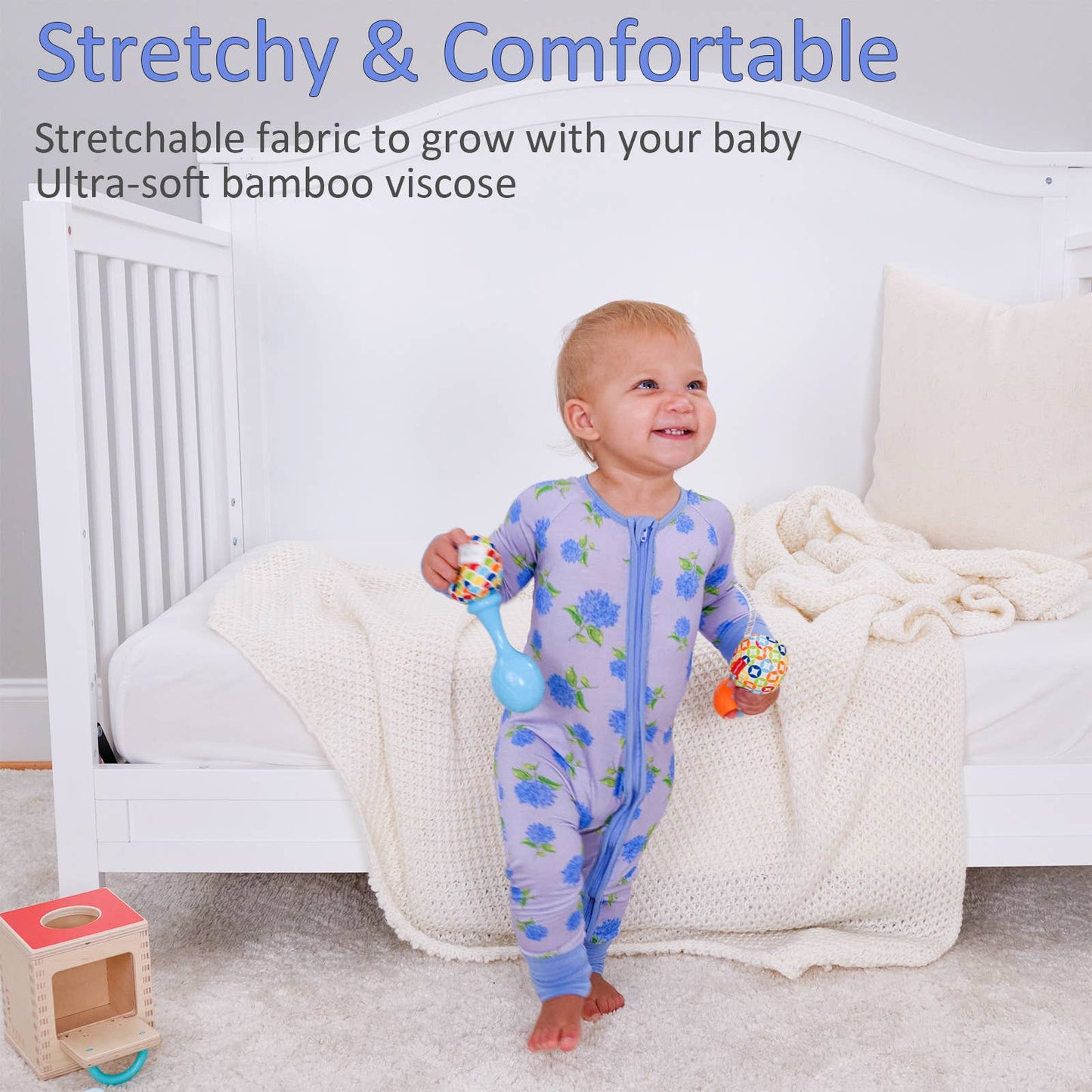 You Had Me At Hydrangea Baby Bamboo Pajamas, 2 Way Zipper