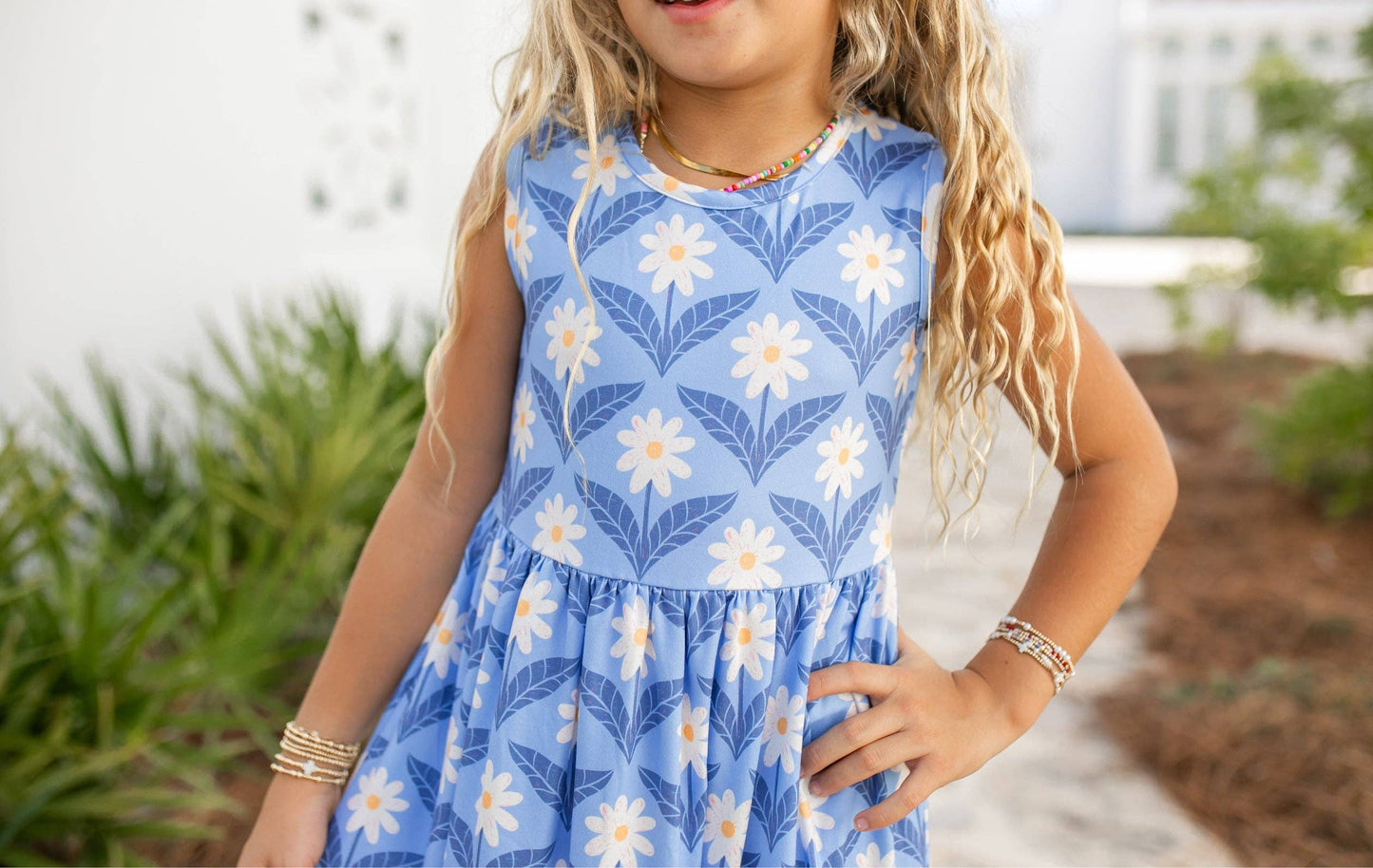Girls Olivia 3 Ruffle Blue Floral Spring Summer Dress