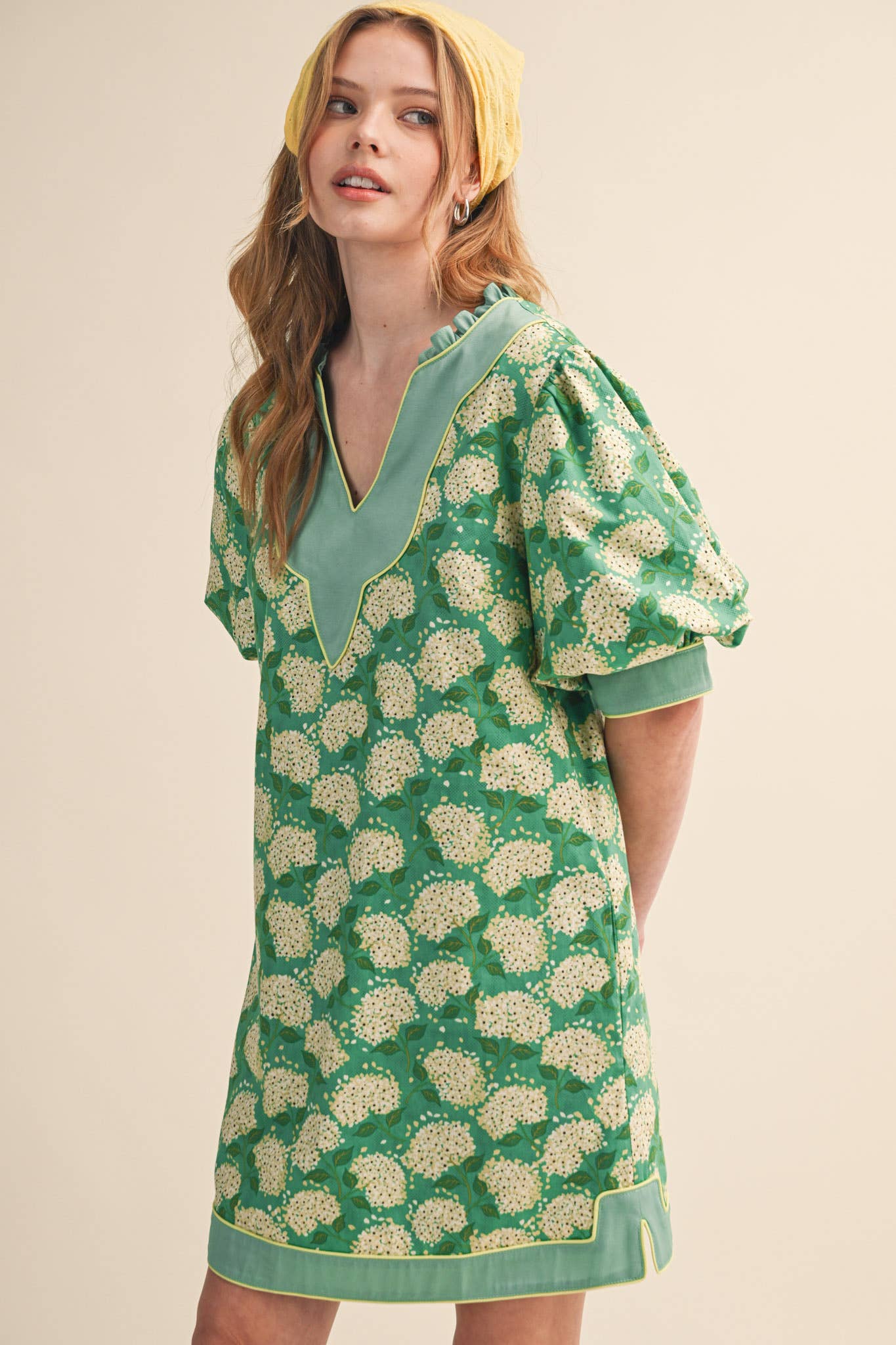 FLORAL PRINT PUFF SLEEVE A-LINE MINI DRESS MDR4855