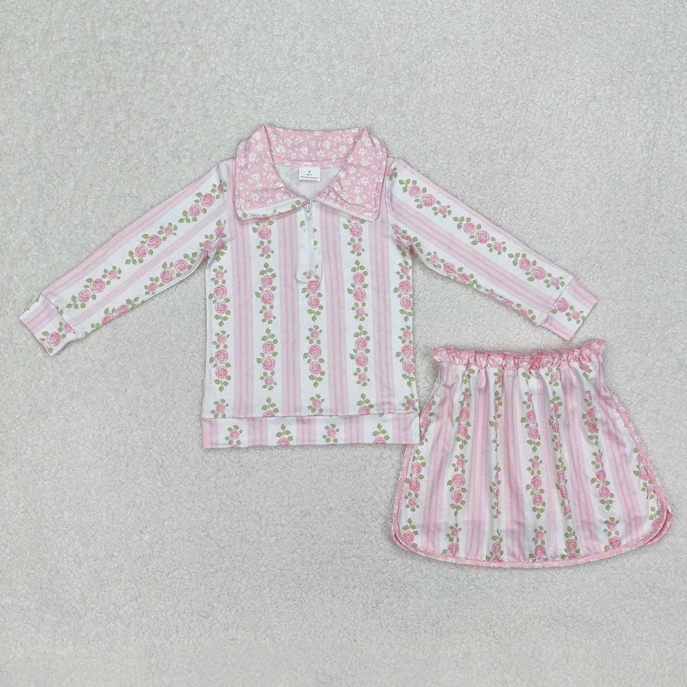 Baby Girls Pink Flowers Zip Top Skirt Skort Bottoms Sets