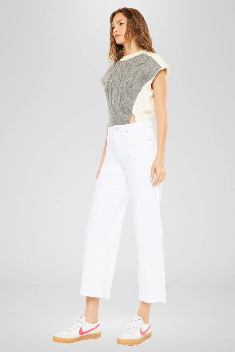 OPEN PACK HIGH RISE CROP WIDE LEG JEANS-KC7457WT