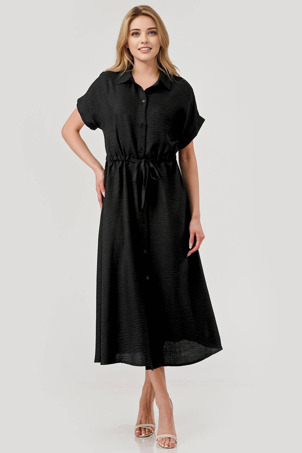 Sofia Drawstring Midi Game Day Dress Black Mbd 9751