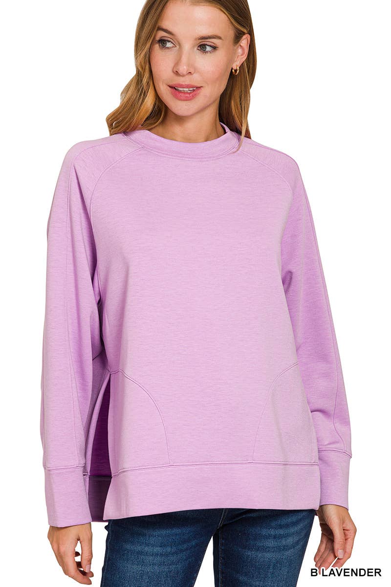 Scuba Round Neck Pullover With Side Slits
