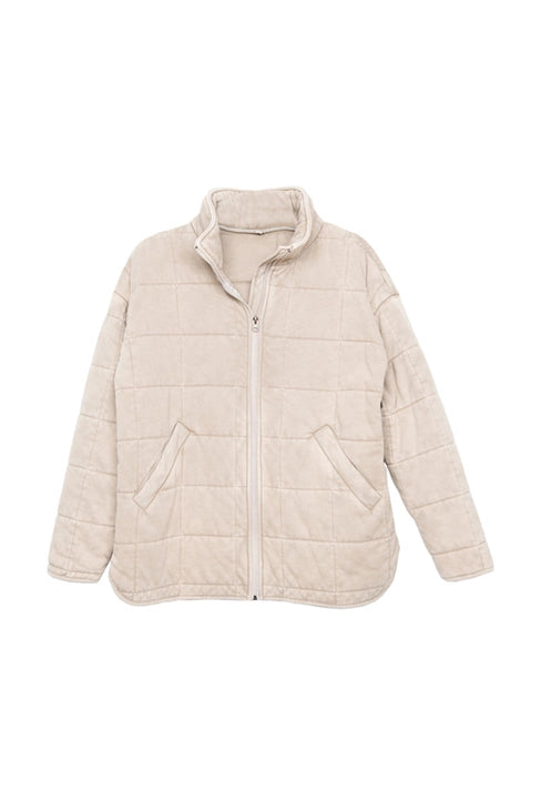 Beige Lightweight Quilted Garment Washed Jacket