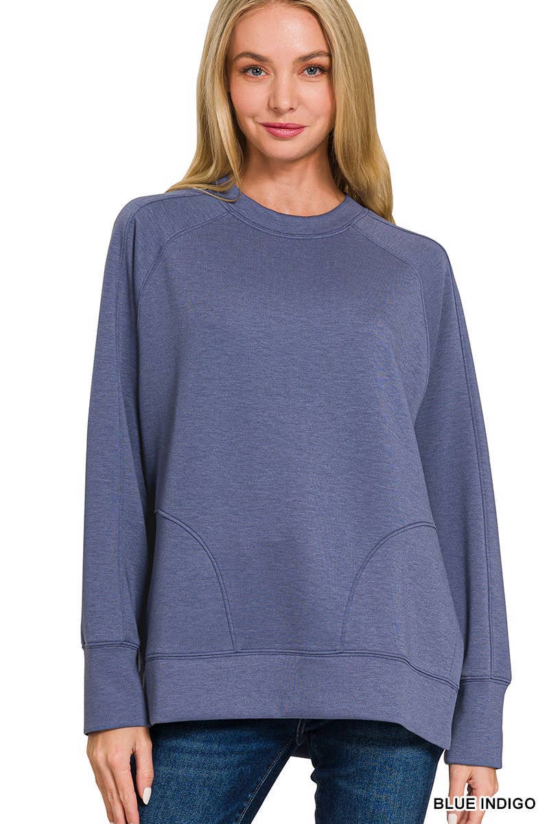 Scuba Round Neck Pullover With Side Slits