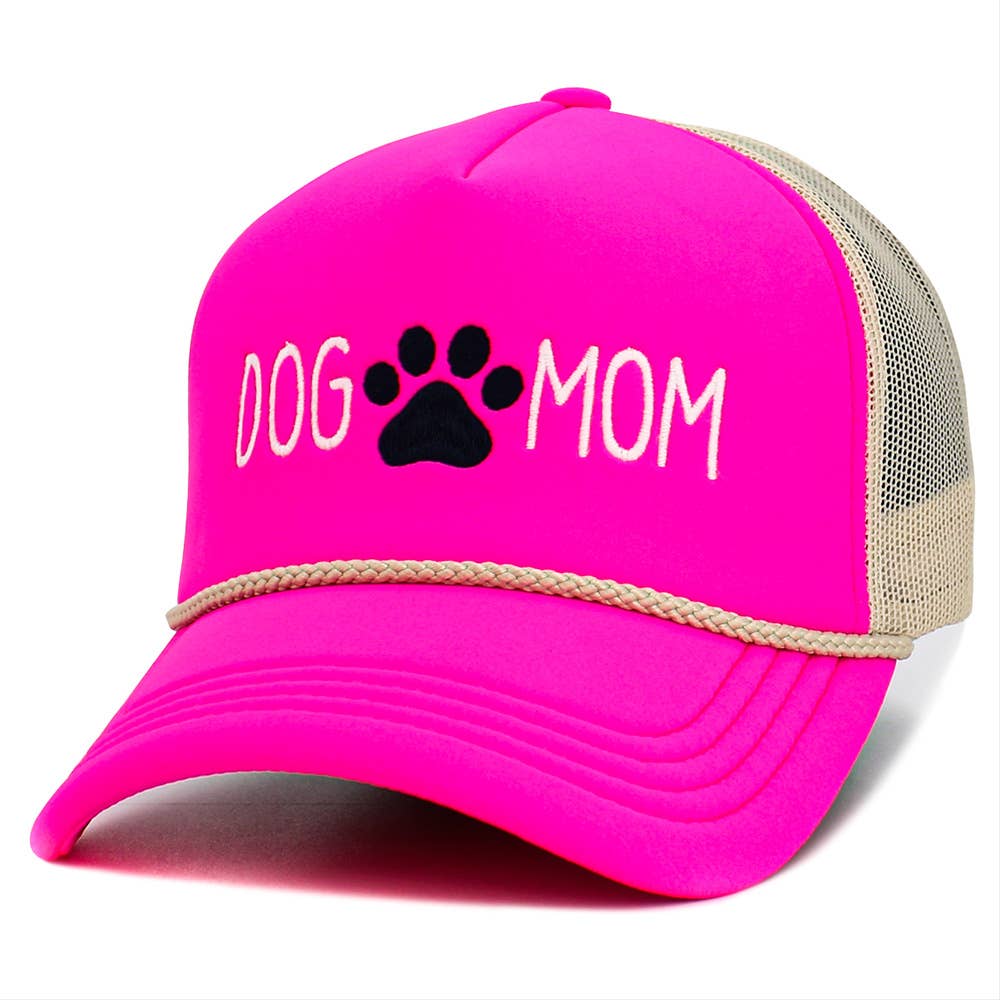 DOG MOM Message Paw Embroidered Mesh Back Trucker Hat